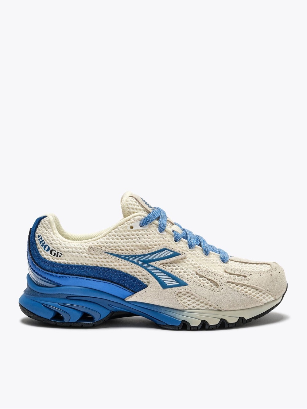 Diadora Cream and Blue Mesh Running Sneaker